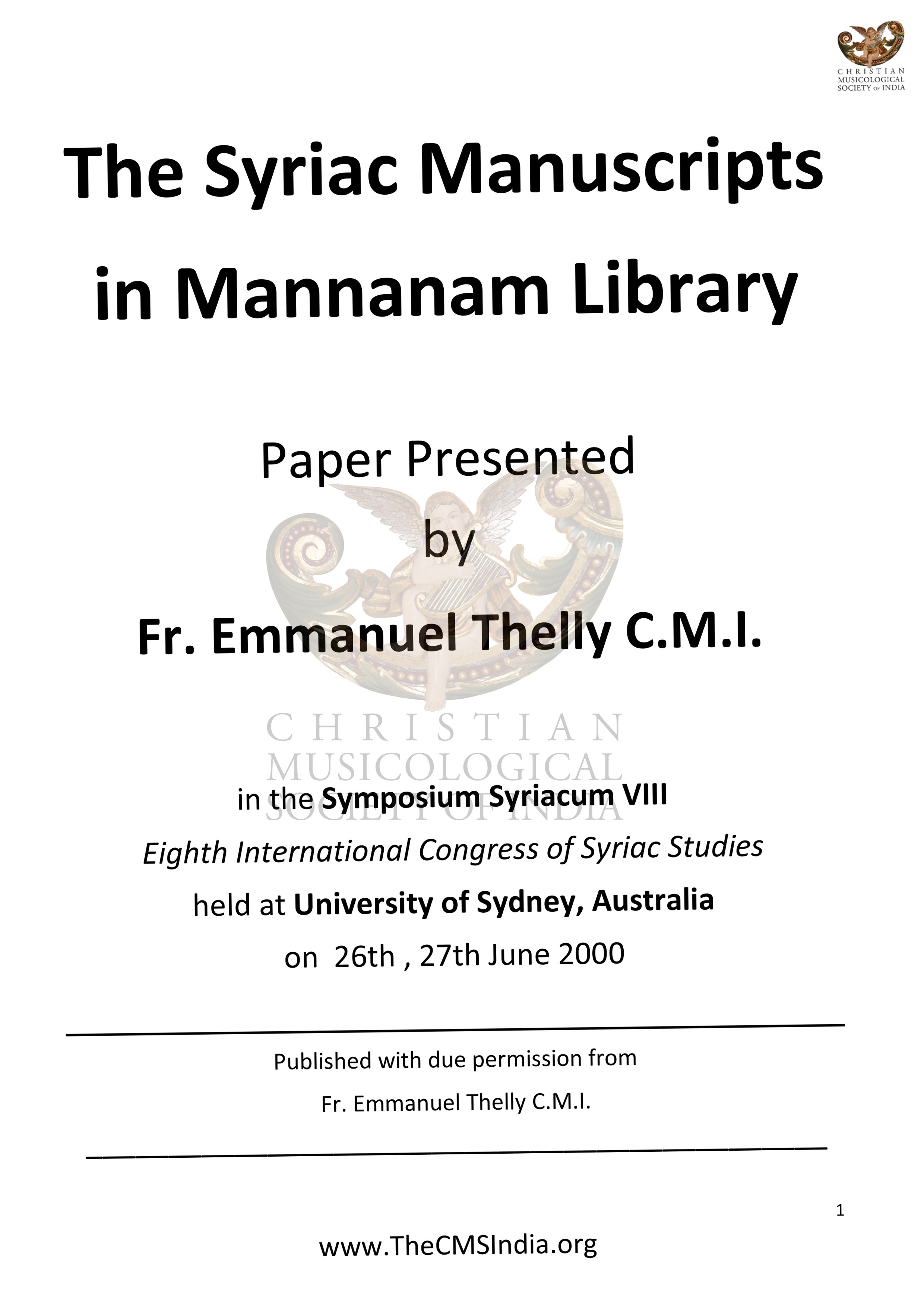 The Syriac Manuscripts in Mannanam Library